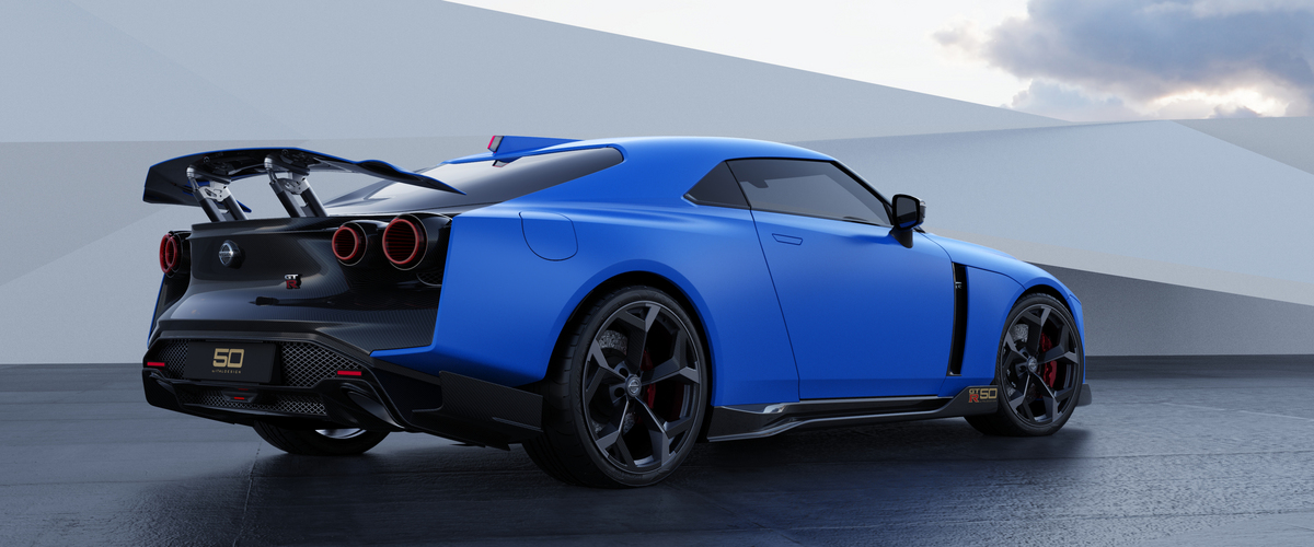 Nissan GT-R50 by Italdesign production rendering Blue RR34-1200x500
