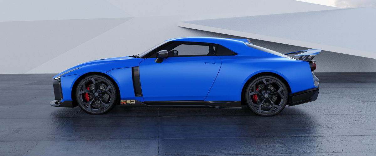 Nissan GT-R50 by Italdesign production rendering Blue SIDE-1200x500