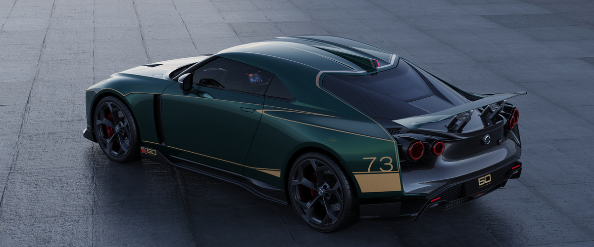 Nissan GT-R50 by Italdesign production rendering Green RR TOP-1200x500